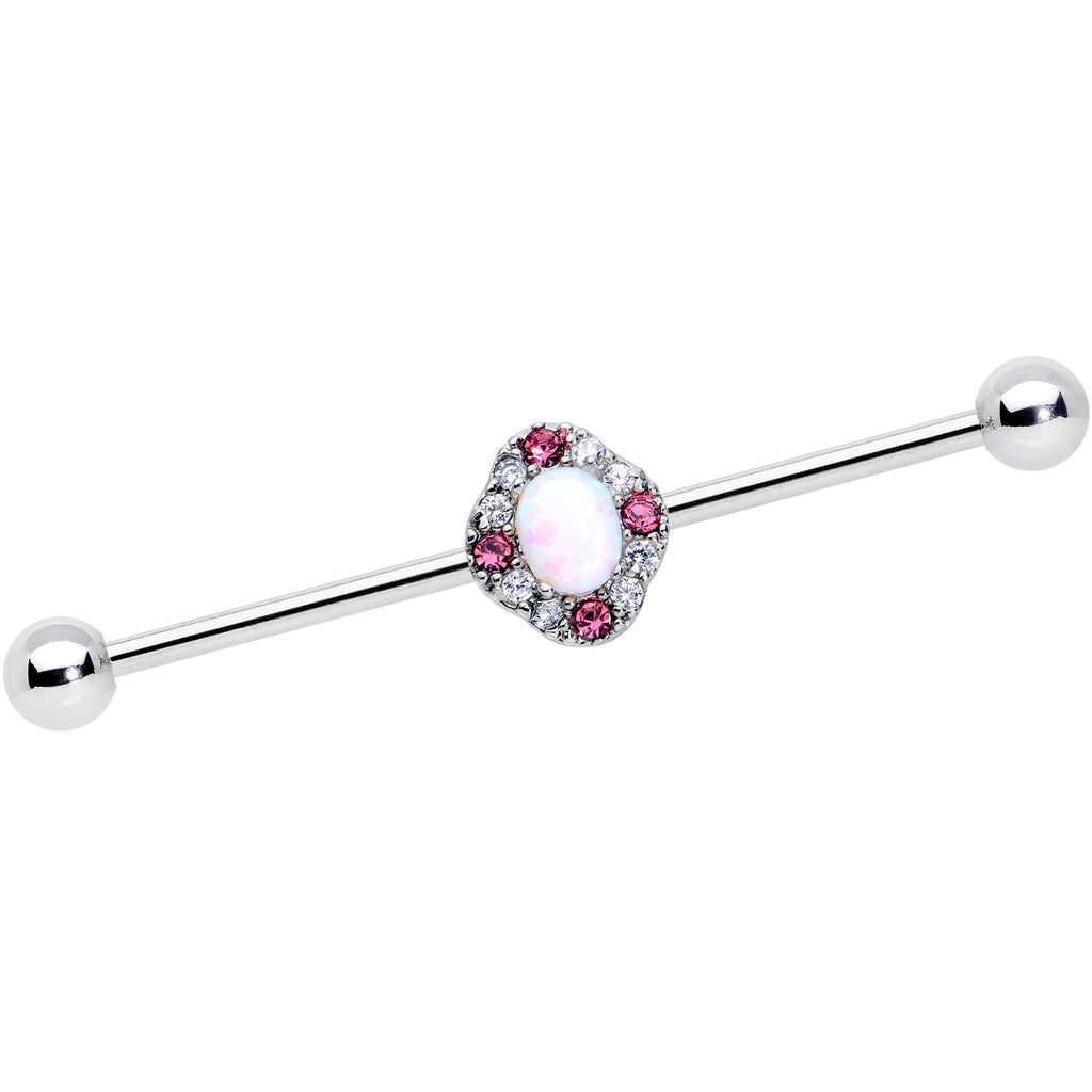 BodyCandy 14G White Synthetic Opal Glam Oval Industrial Barbell 38mm — main product shot