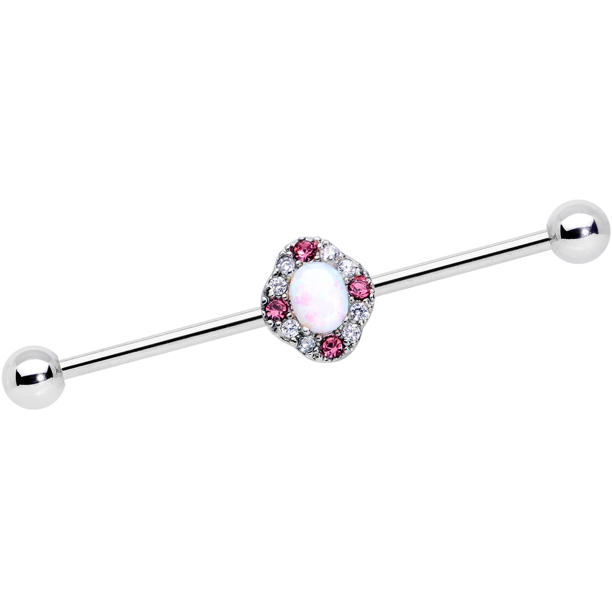BodyCandy 14G White Synthetic Opal Glam Oval Industrial Barbell 38mm — main product shot
