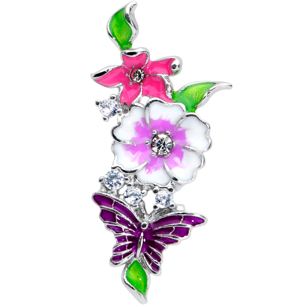 BodyCandy 16G 1/4 Clear CZ Gem Flower Purple Butterfly Cartilage Tragus — detail close-up