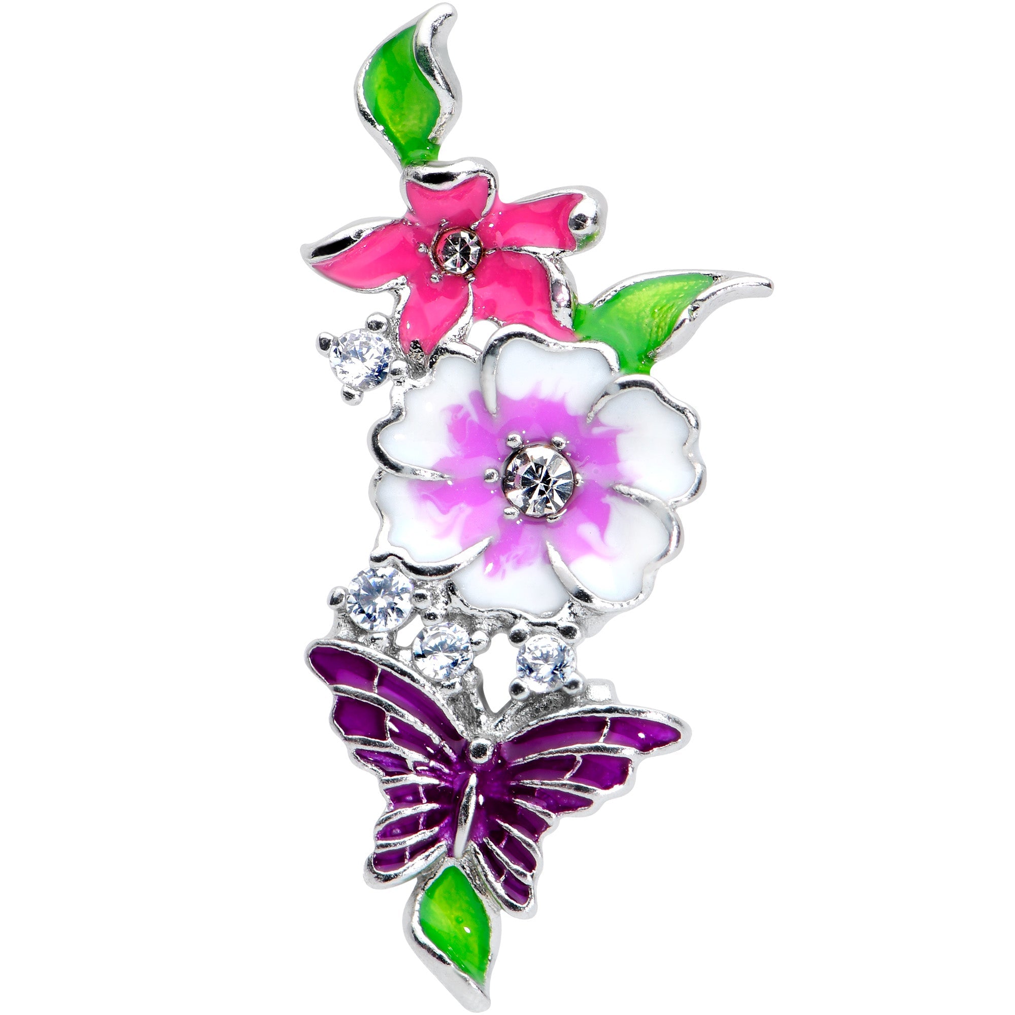 BodyCandy 16G 1/4 Clear CZ Gem Flower Purple Butterfly Cartilage Tragus — detail close-up