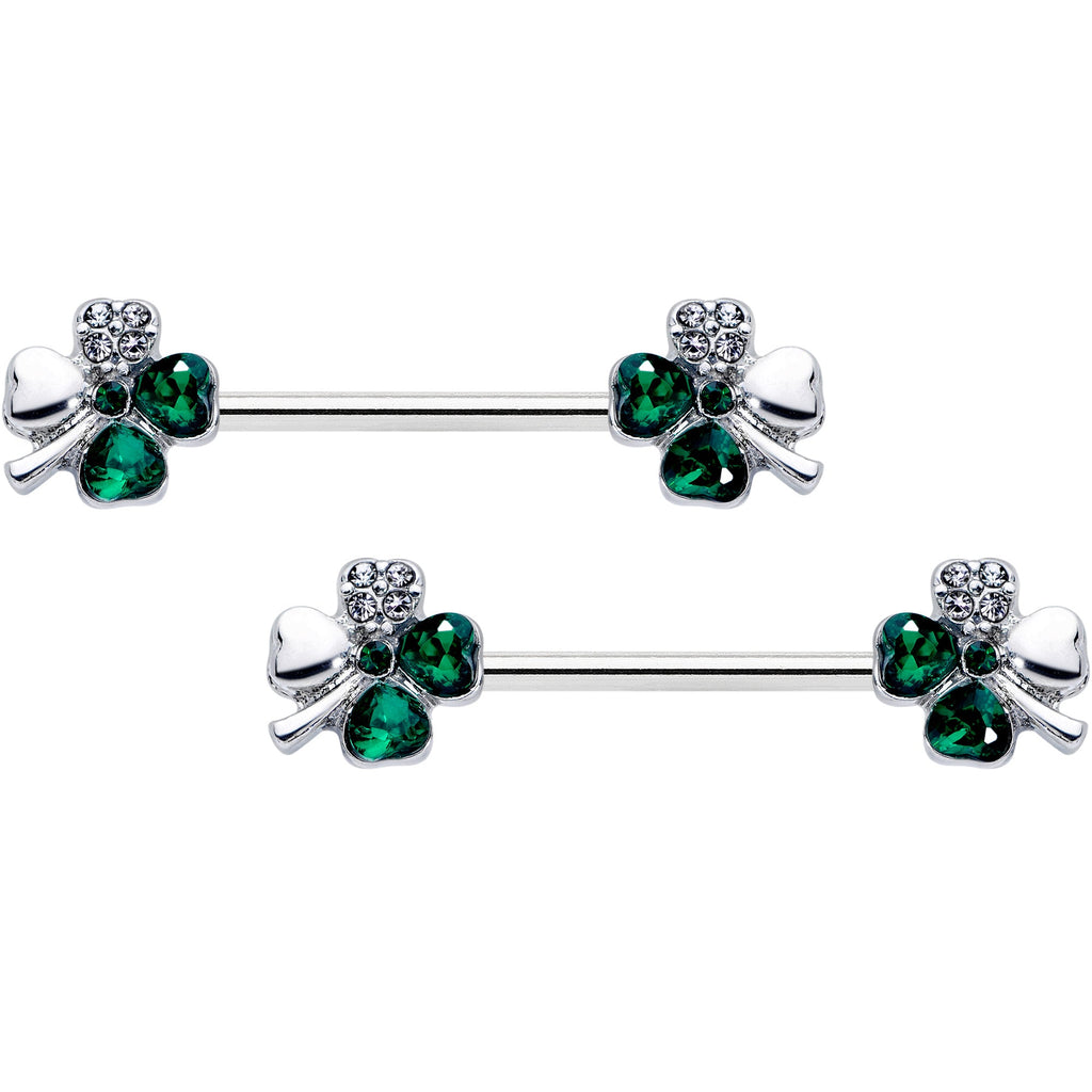BodyCandy 14G 9/16 Clear Green Gem Shamrock St Patricks Day Nipple Ring Set — main product shot