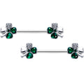 BodyCandy 14G 9/16 Clear Green Gem Shamrock St Patricks Day Nipple Ring Set — main product shot