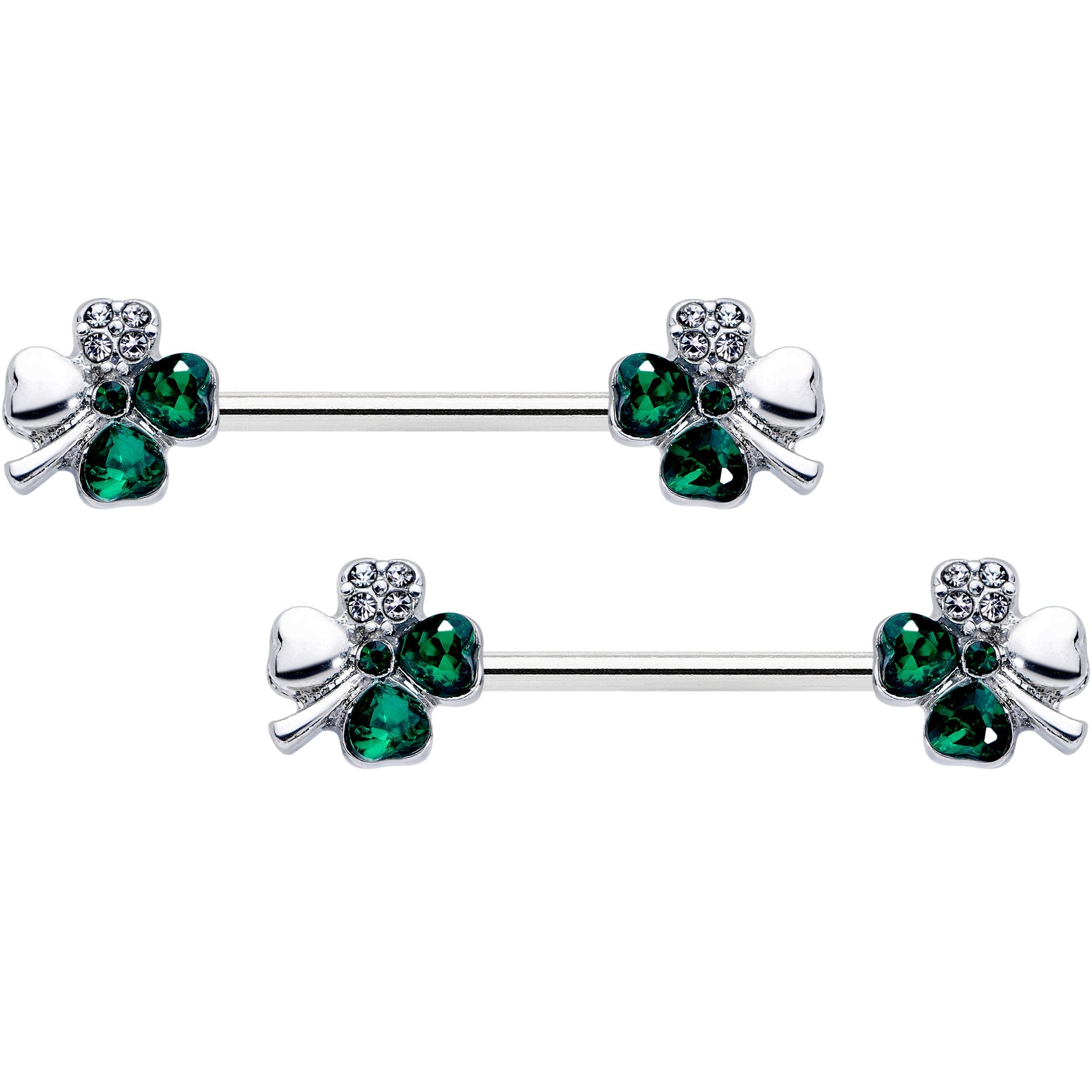 BodyCandy 14G 9/16 Clear Green Gem Shamrock St Patricks Day Nipple Ring Set — main product shot