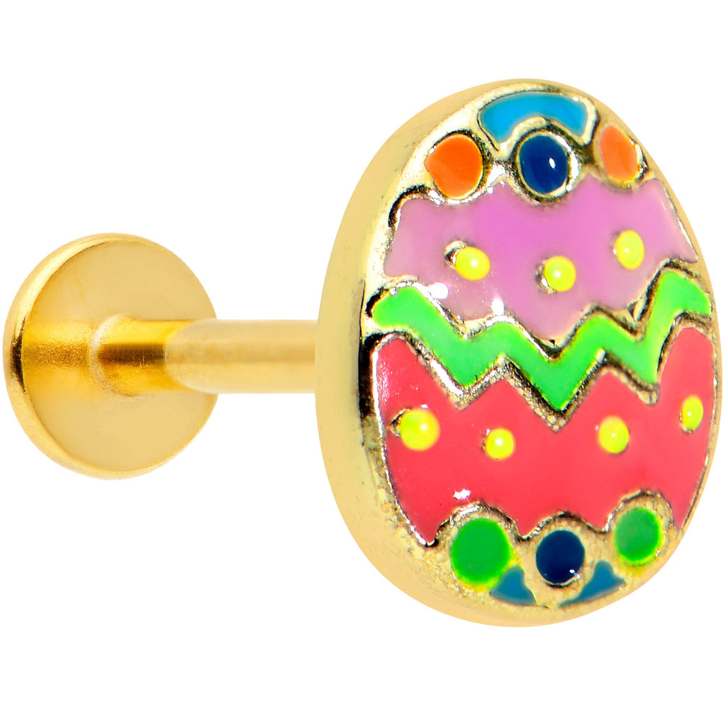 BodyCandy 16G 5/16 Gold Tone Funky Painted Easter Egg Labret Monroe Tragus — main product shot