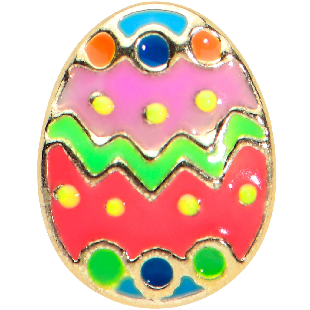 BodyCandy 16G 5/16 Gold Tone Funky Painted Easter Egg Labret Monroe Tragus — detail close-up