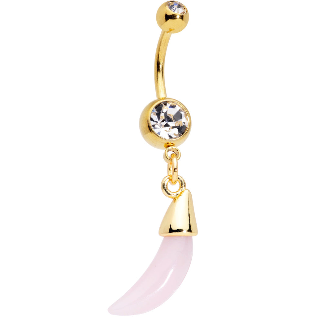 BodyCandy Clear Pink Gem Gold Tone Crescent Stone Hippie Dangle Belly Ring — main product shot