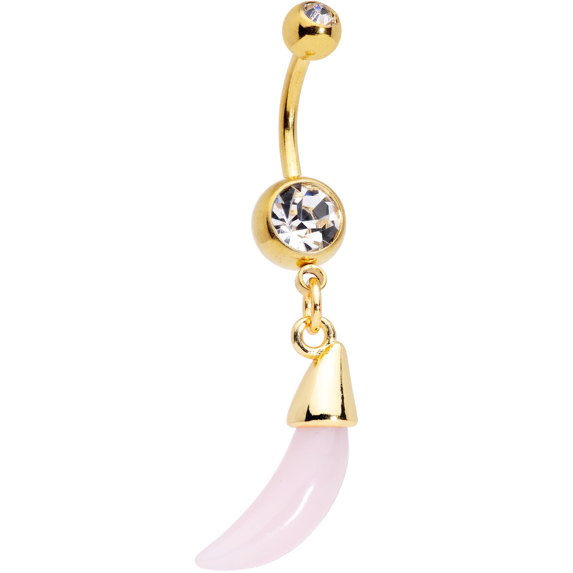BodyCandy Clear Pink Gem Gold Tone Crescent Stone Hippie Dangle Belly Ring — main product shot