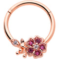 BodyCandy 16G 3/8 Pink Gem Rose Gold Tone Heart Flower Hinged Segment Ring — main product shot