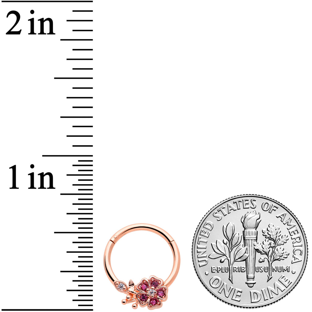 BodyCandy 16G 3/8 Pink Gem Rose Gold Tone Heart Flower Hinged Segment Ring — lifestyle context