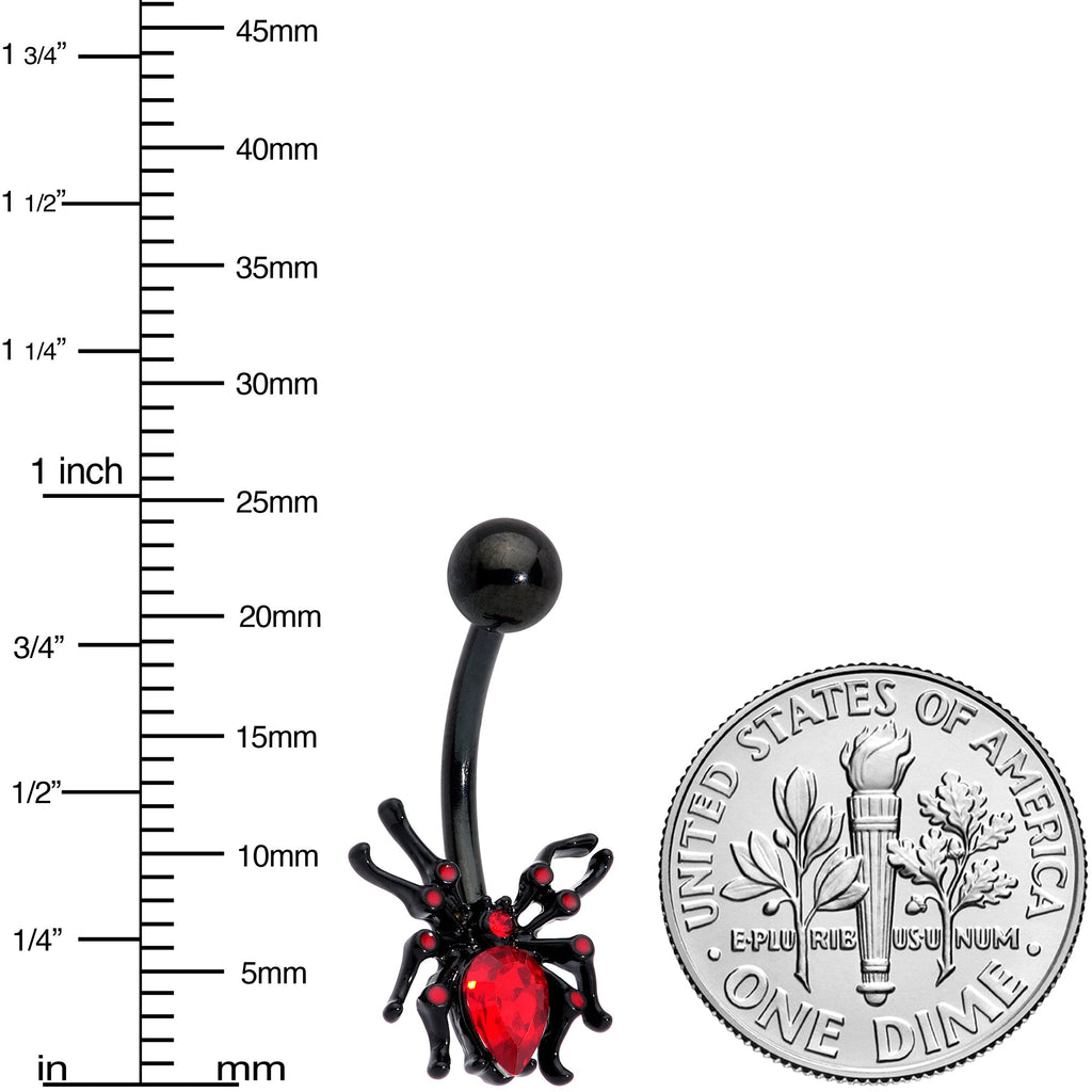 BodyCandy Red Gem Black Sexy Little Spider Halloween Belly Ring — detail close-up
