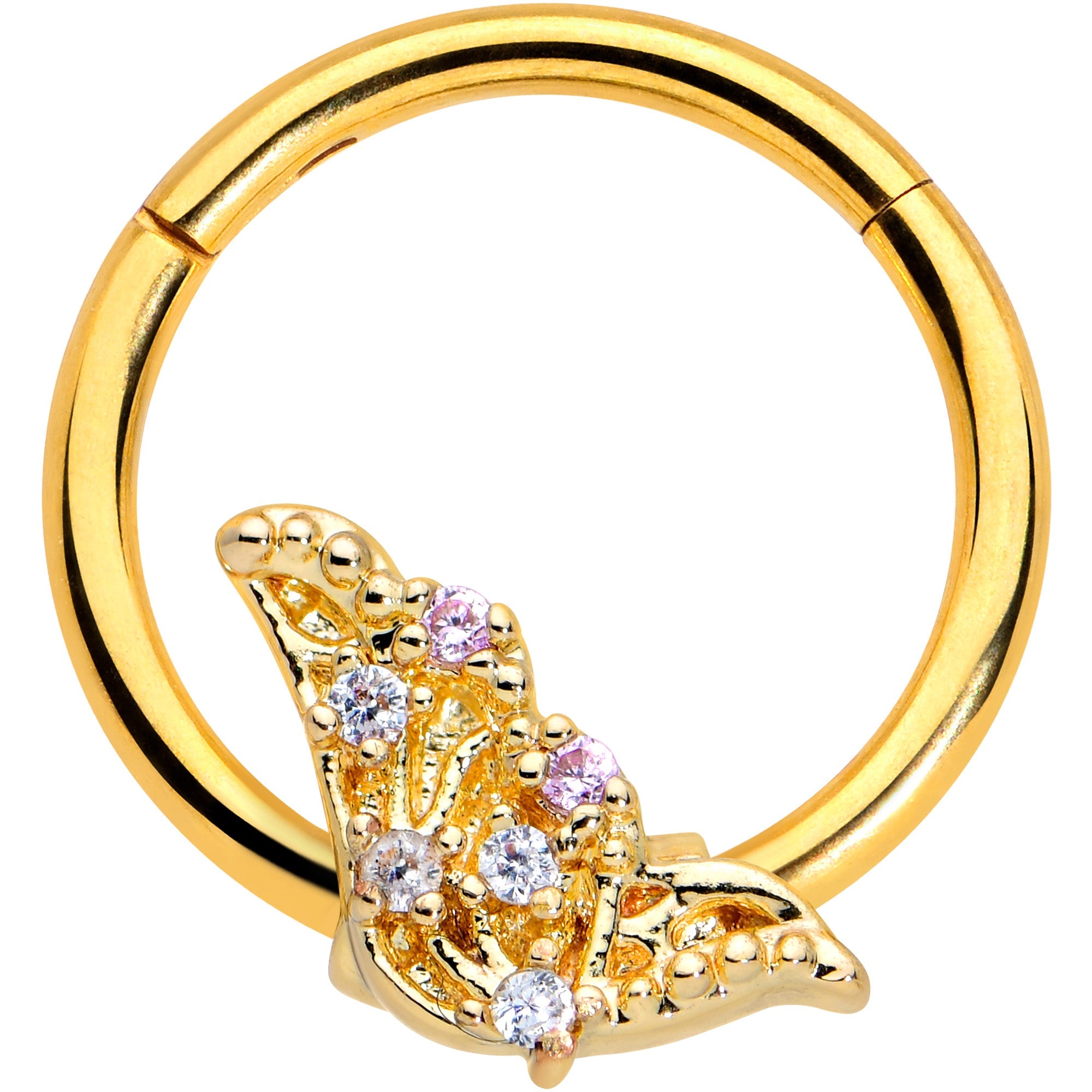 BodyCandy 16G 3/8 Clear CZ Gem Gold Tone Butterfly Hinged Segment Ring — main product shot