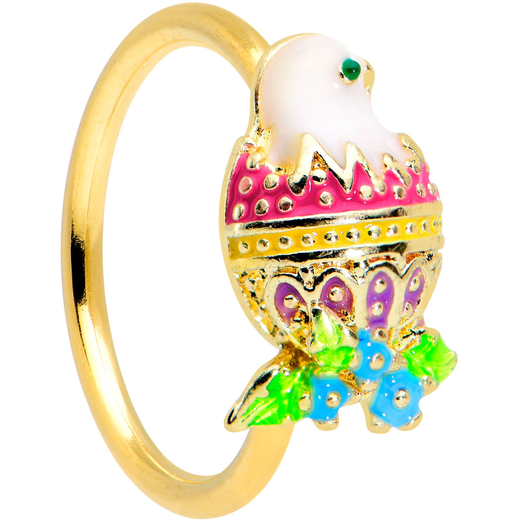 BodyCandy 20G 5/16 Gold Tone Hatched Chick Easter Egg Nose Hoop — main product shot