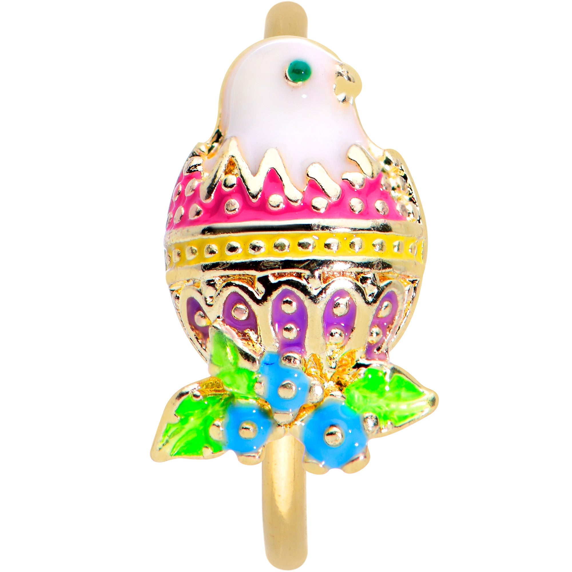 BodyCandy 20G 5/16 Gold Tone Hatched Chick Easter Egg Nose Hoop — detail close-up