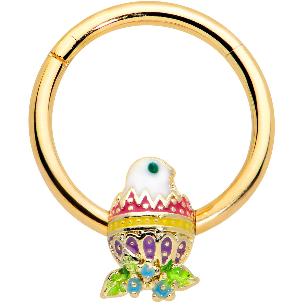 BodyCandy 16G 3/8 Gold Tone Hatched Chick Easter Egg Hinged Segment Ring — main product shot