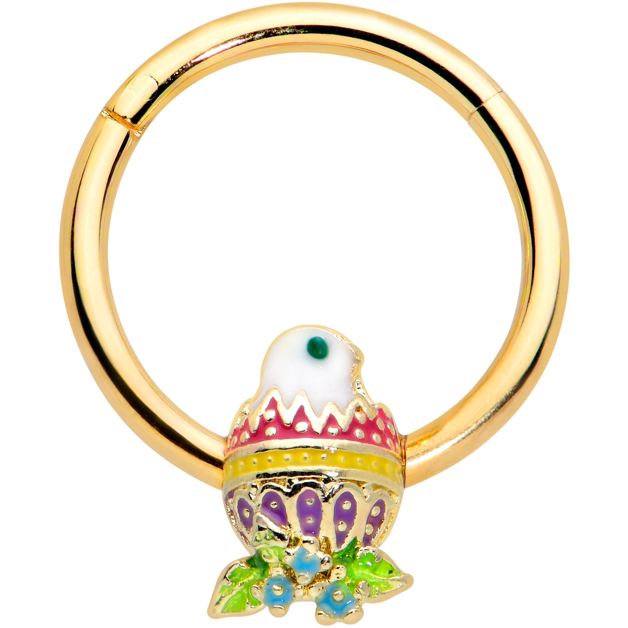 BodyCandy 16G 3/8 Gold Tone Hatched Chick Easter Egg Hinged Segment Ring — main product shot