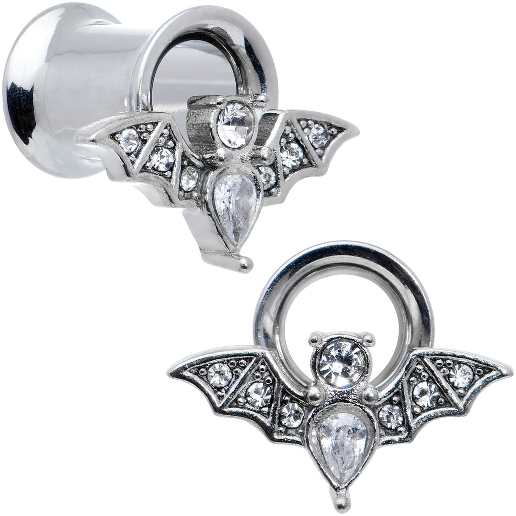 BodyCandy Clear Gem Bat Halloween Double Flare Tunnel Plug Set — back view