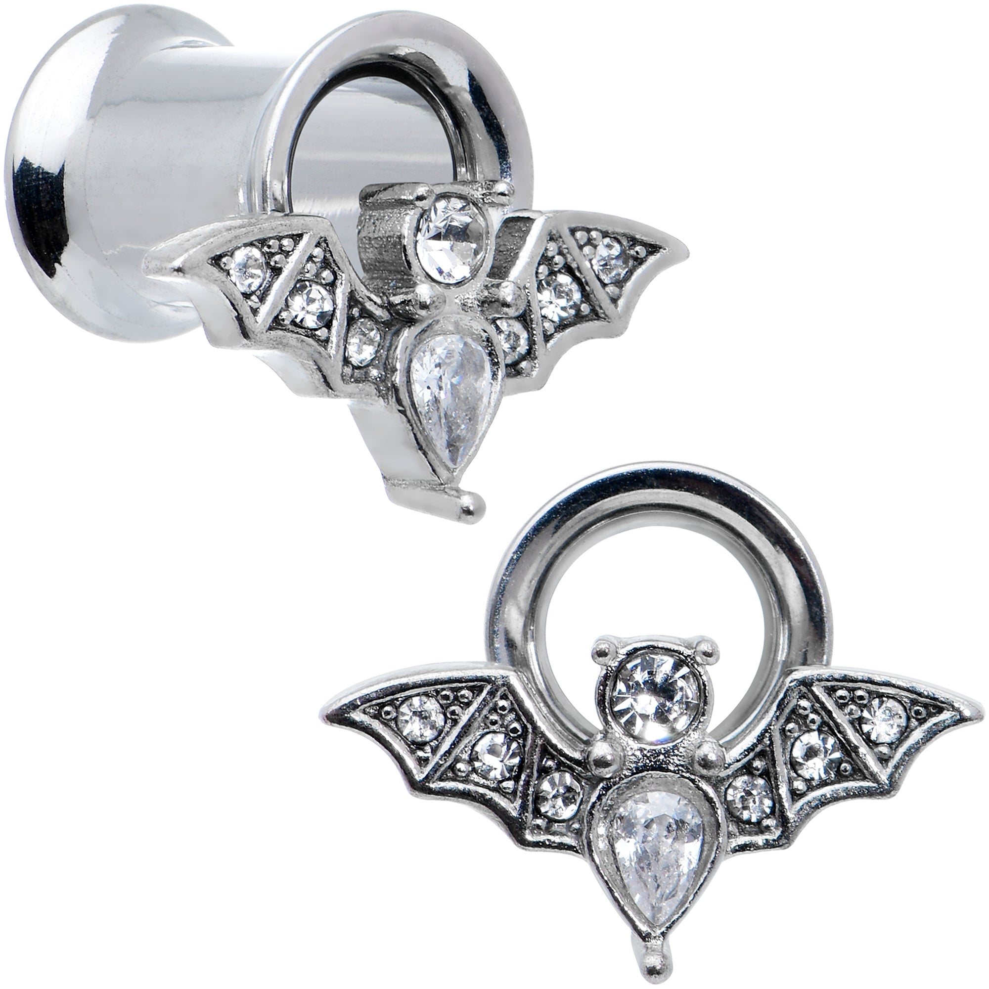 BodyCandy Clear Gem Bat Halloween Double Flare Tunnel Plug Set — back view
