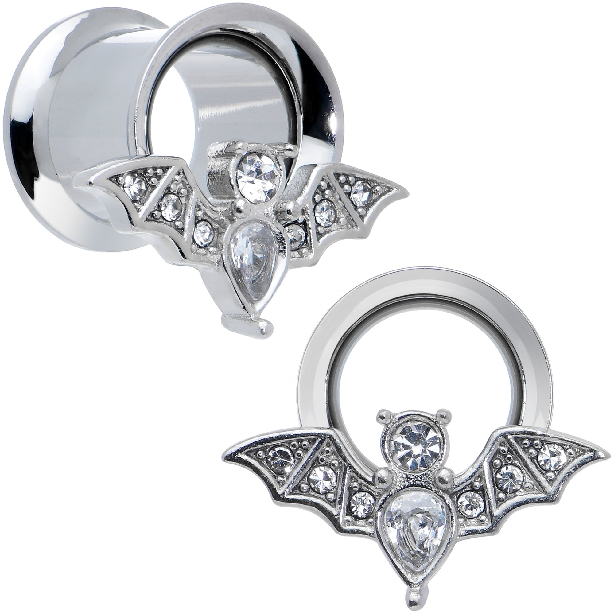 BodyCandy Clear Gem Bat Halloween Double Flare Tunnel Plug Set — alternative angle