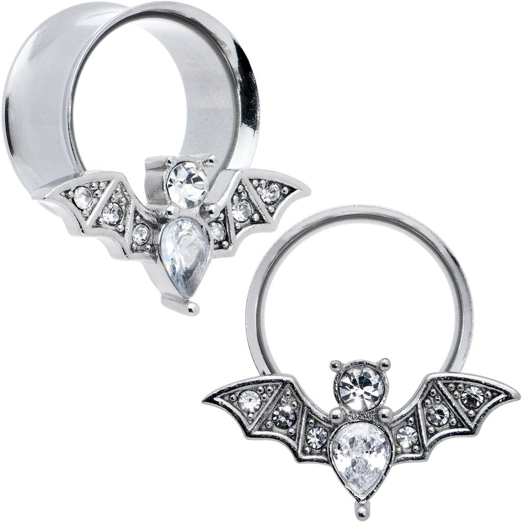 BodyCandy Clear Gem Bat Halloween Double Flare Tunnel Plug Set — size reference