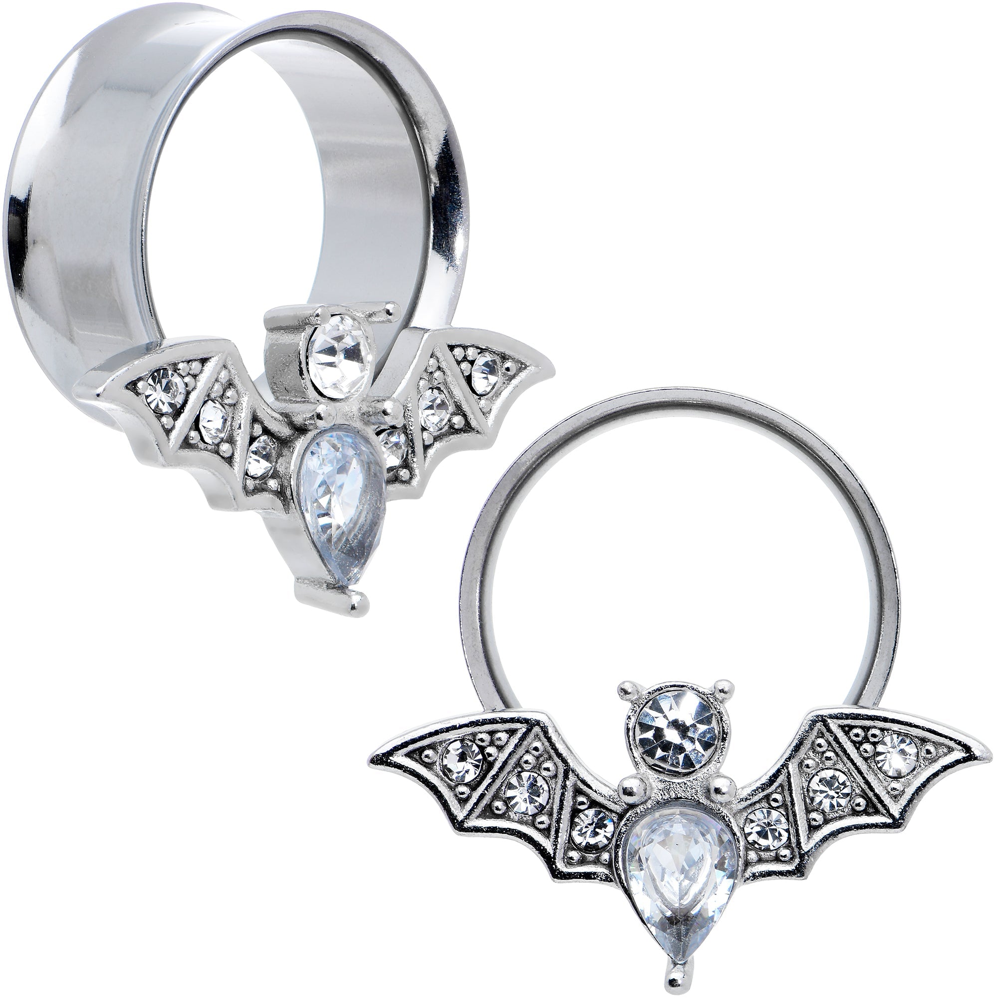 BodyCandy Clear Gem Bat Halloween Double Flare Tunnel Plug Set — packaging