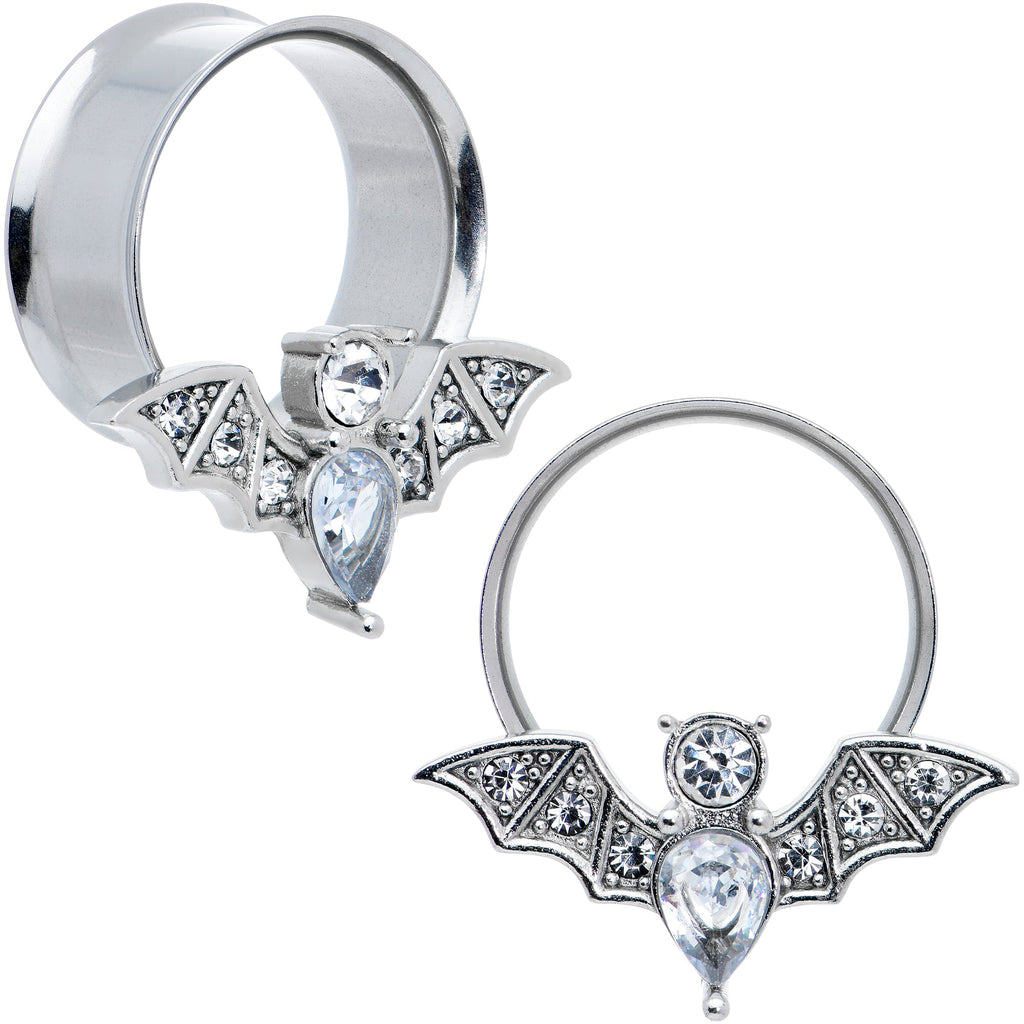 BodyCandy Clear Gem Bat Halloween Double Flare Tunnel Plug Set — comparison shot
