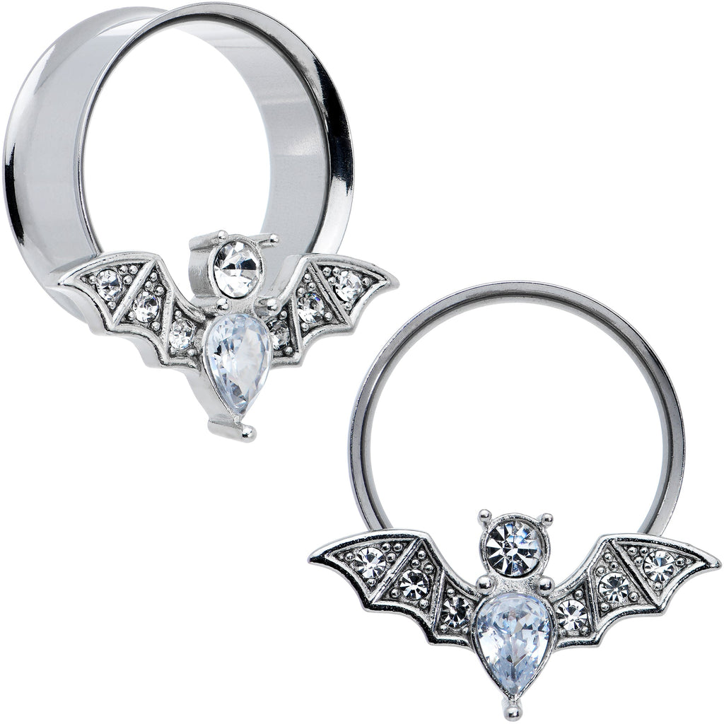 BodyCandy Clear Gem Bat Halloween Double Flare Tunnel Plug Set — fabric or material detail