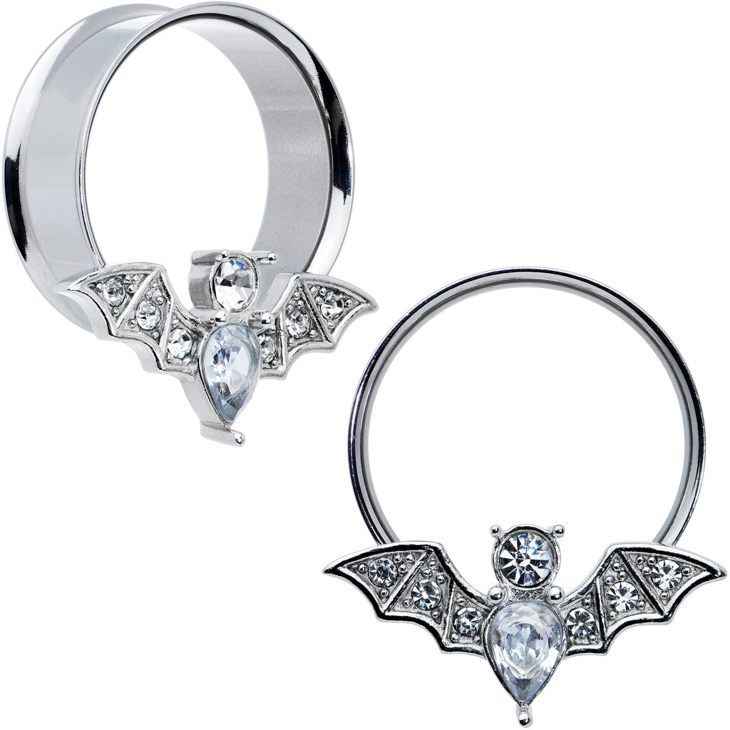BodyCandy Clear Gem Bat Halloween Double Flare Tunnel Plug Set — feature highlight