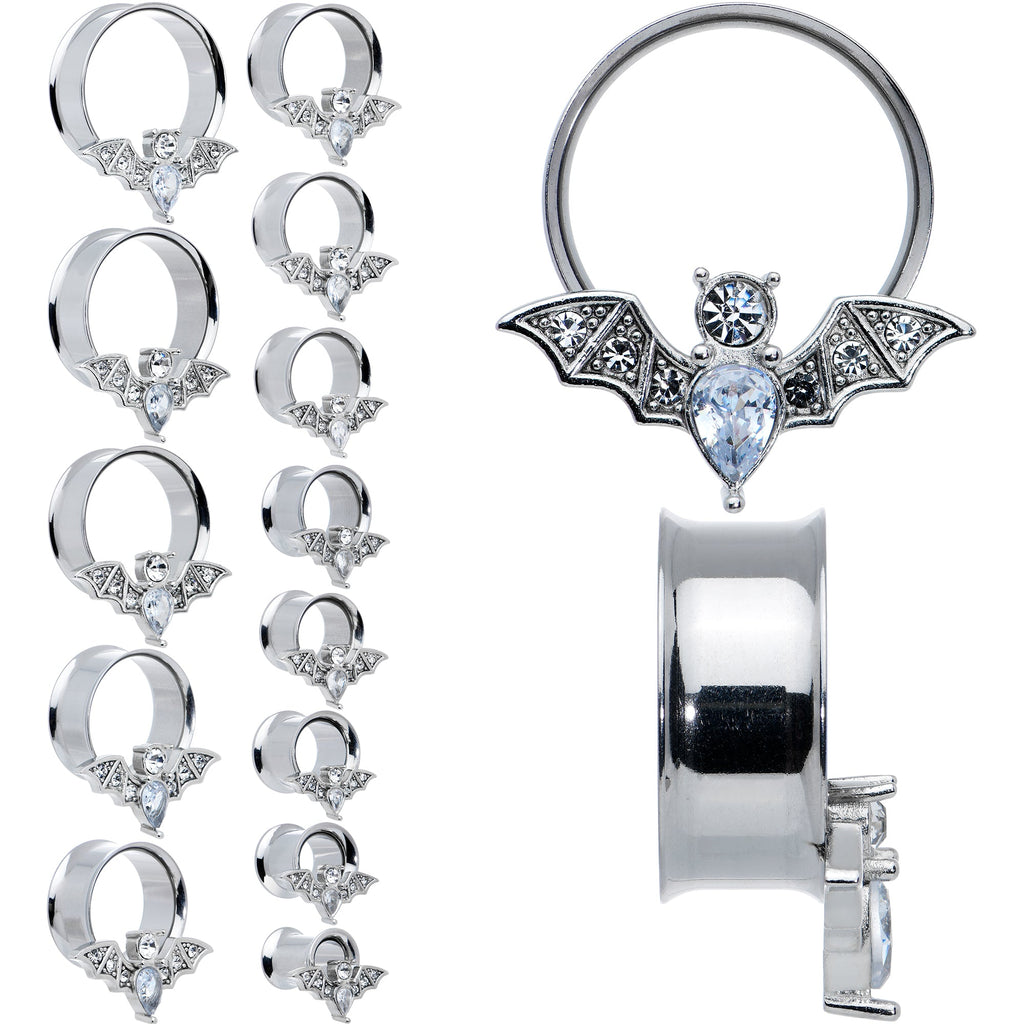 BodyCandy Clear Gem Bat Halloween Double Flare Tunnel Plug Set — main product shot
