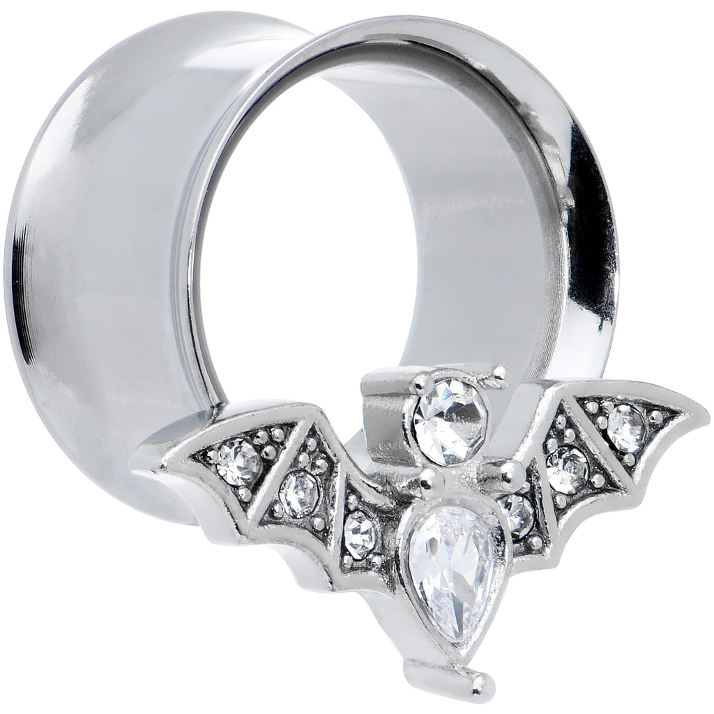 BodyCandy Clear Gem Bat Halloween Double Flare Tunnel Plug Set — detail close-up