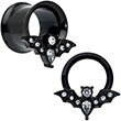 BodyCandy Clear Gem Black Bat Halloween Double Flare Tunnel Plug Set — in-use photo