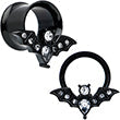 BodyCandy Clear Gem Black Bat Halloween Double Flare Tunnel Plug Set — size reference