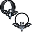 BodyCandy Clear Gem Black Bat Halloween Double Flare Tunnel Plug Set — feature highlight