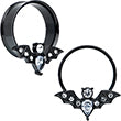BodyCandy Clear Gem Black Bat Halloween Double Flare Tunnel Plug Set — detail close-up