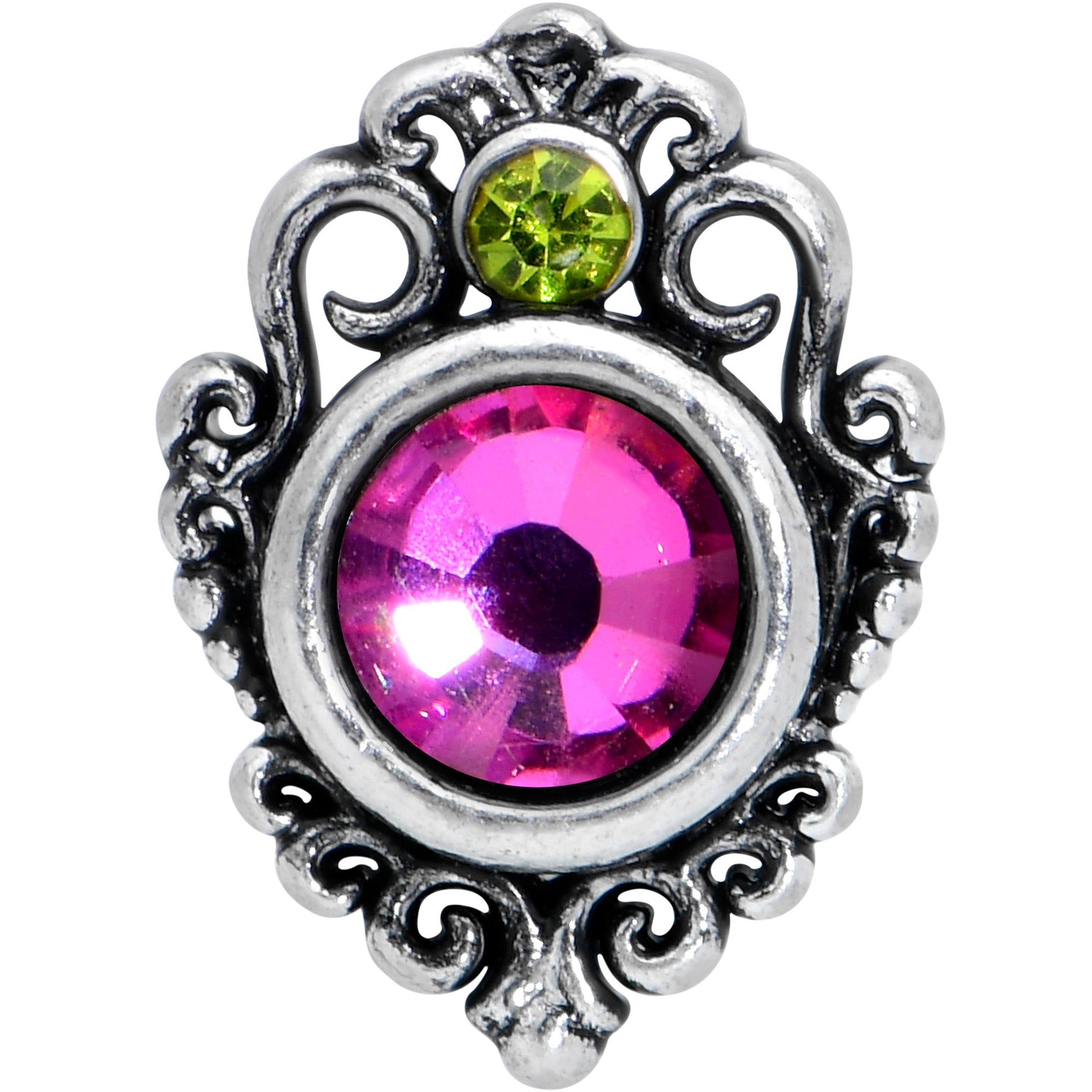 BodyCandy 16G 1/4 Orange Green Tourmaline Fire Labret Monroe Tragus — detail close-up