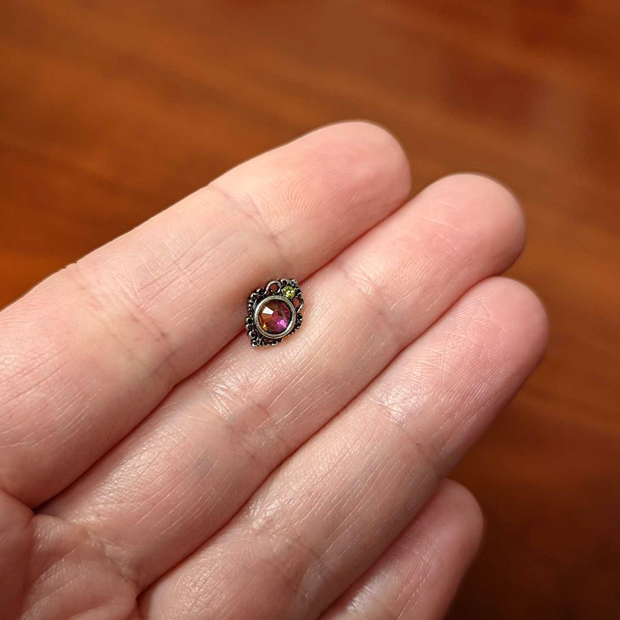 BodyCandy 16G 1/4 Orange Green Tourmaline Fire Labret Monroe Tragus — back view