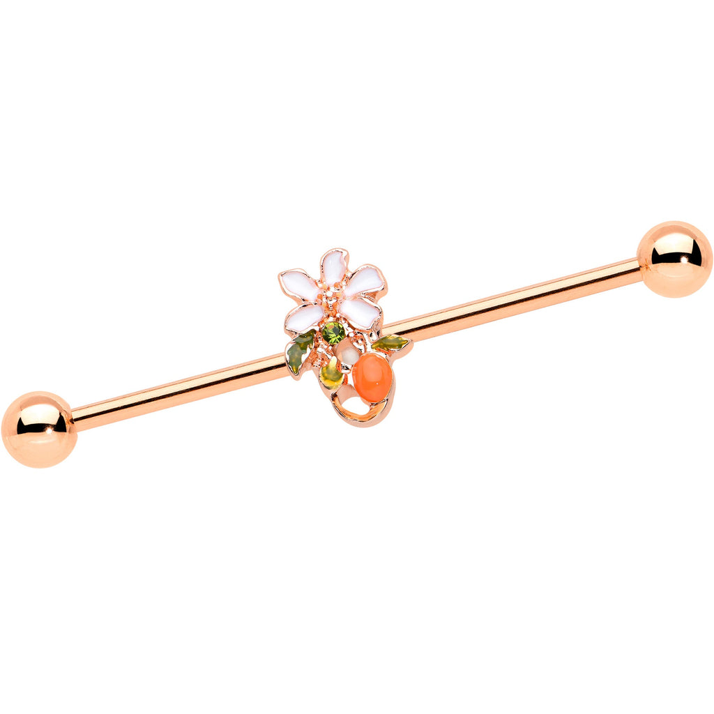 BodyCandy 14G Green Gem Rose Gold Hue Orange Flower Industrial Barbell 38mm — main product shot