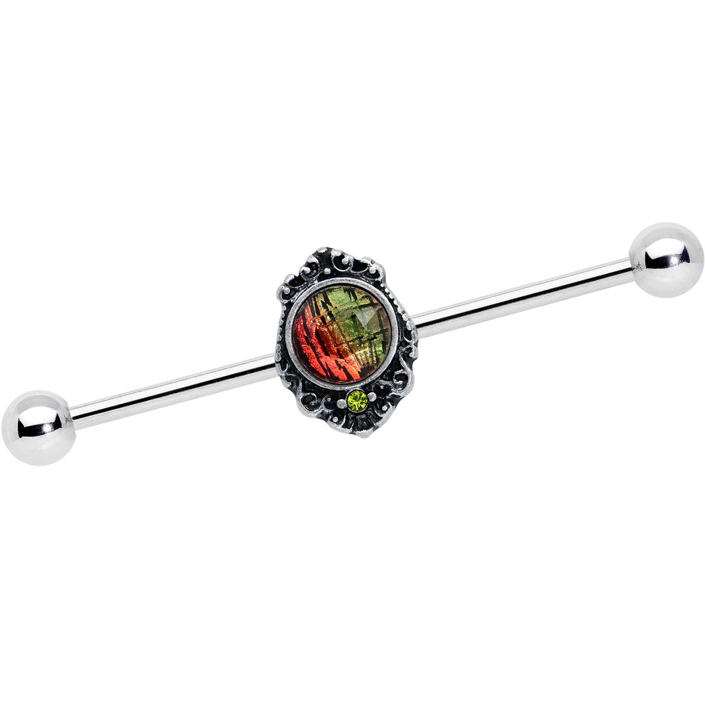 BodyCandy 14G Green Orange Tourmaline Fire Industrial Barbell 38mm — main product shot