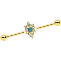 BodyCandy 14G Clear Blue Gem Gold Tone Royal Heart Industrial barbell 38mm — main product shot