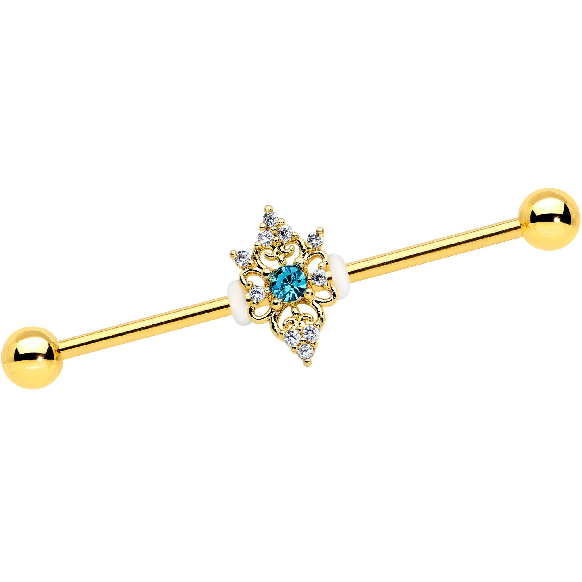 BodyCandy 14G Clear Blue Gem Gold Tone Royal Heart Industrial barbell 38mm — main product shot