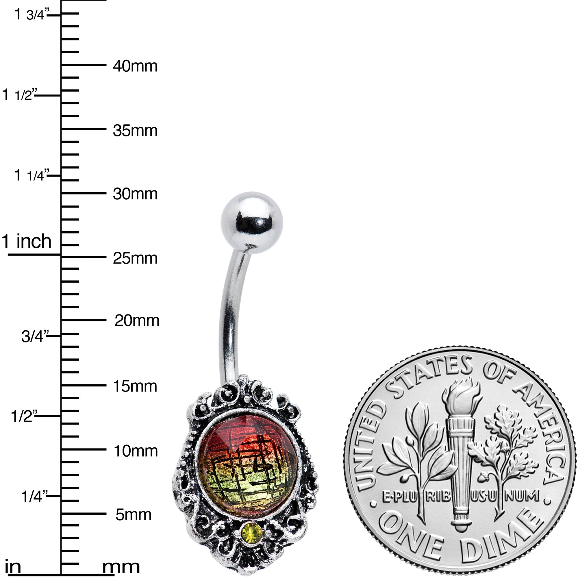 BodyCandy Sunset Tourmaline Orb Belly Ring — detail close-up