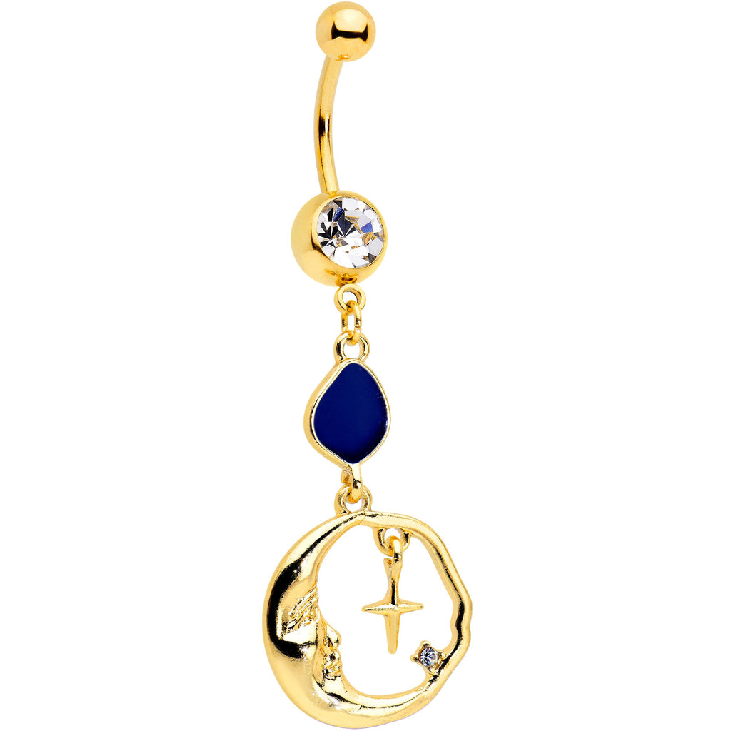 BodyCandy Clear Gem Gold Tone Blue Drop Moon Dangle Belly Ring — main product shot