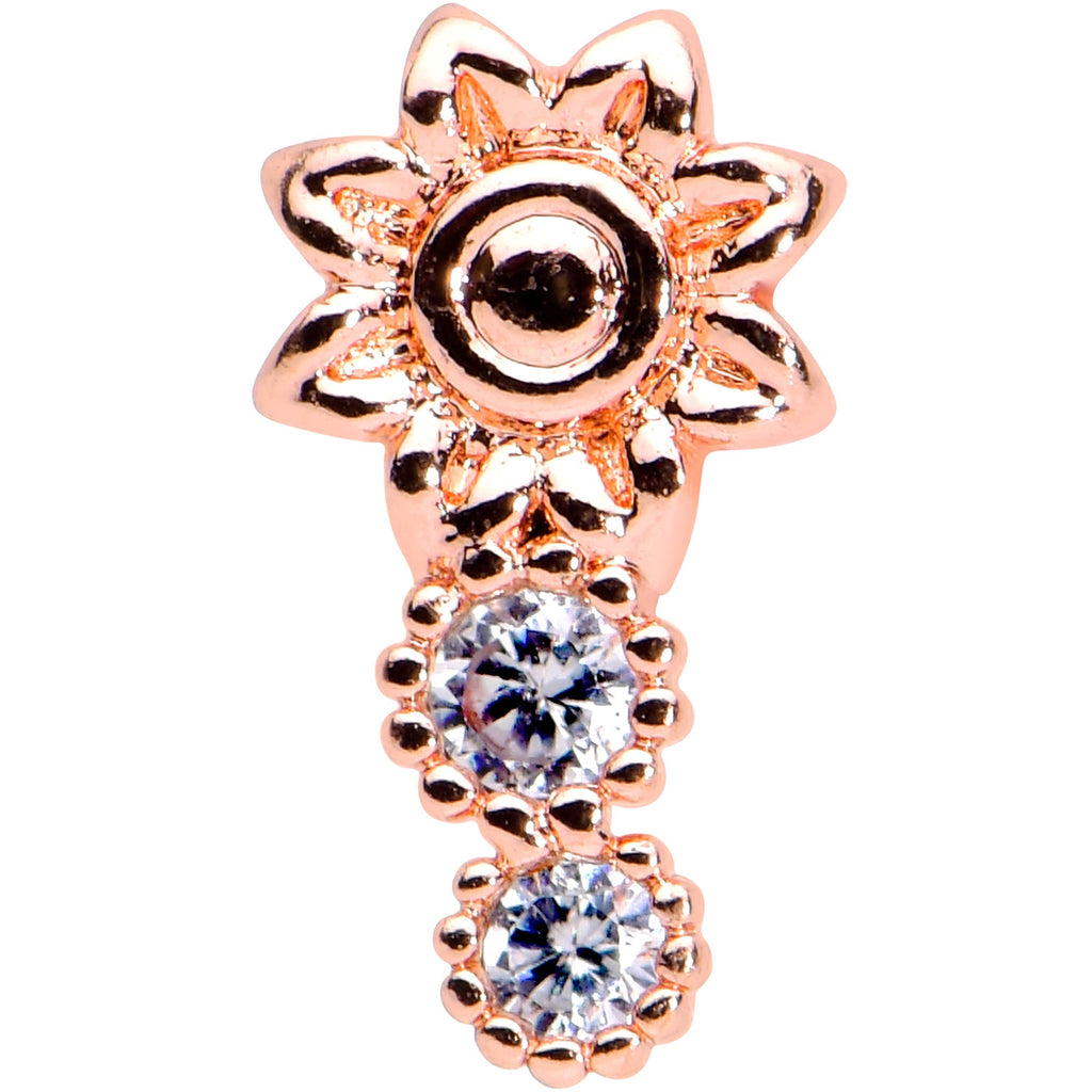 BodyCandy 16G 5/16 Clear CZ Gem Rose Gold Tone Lil Sun Labret Monroe Tragus — detail close-up
