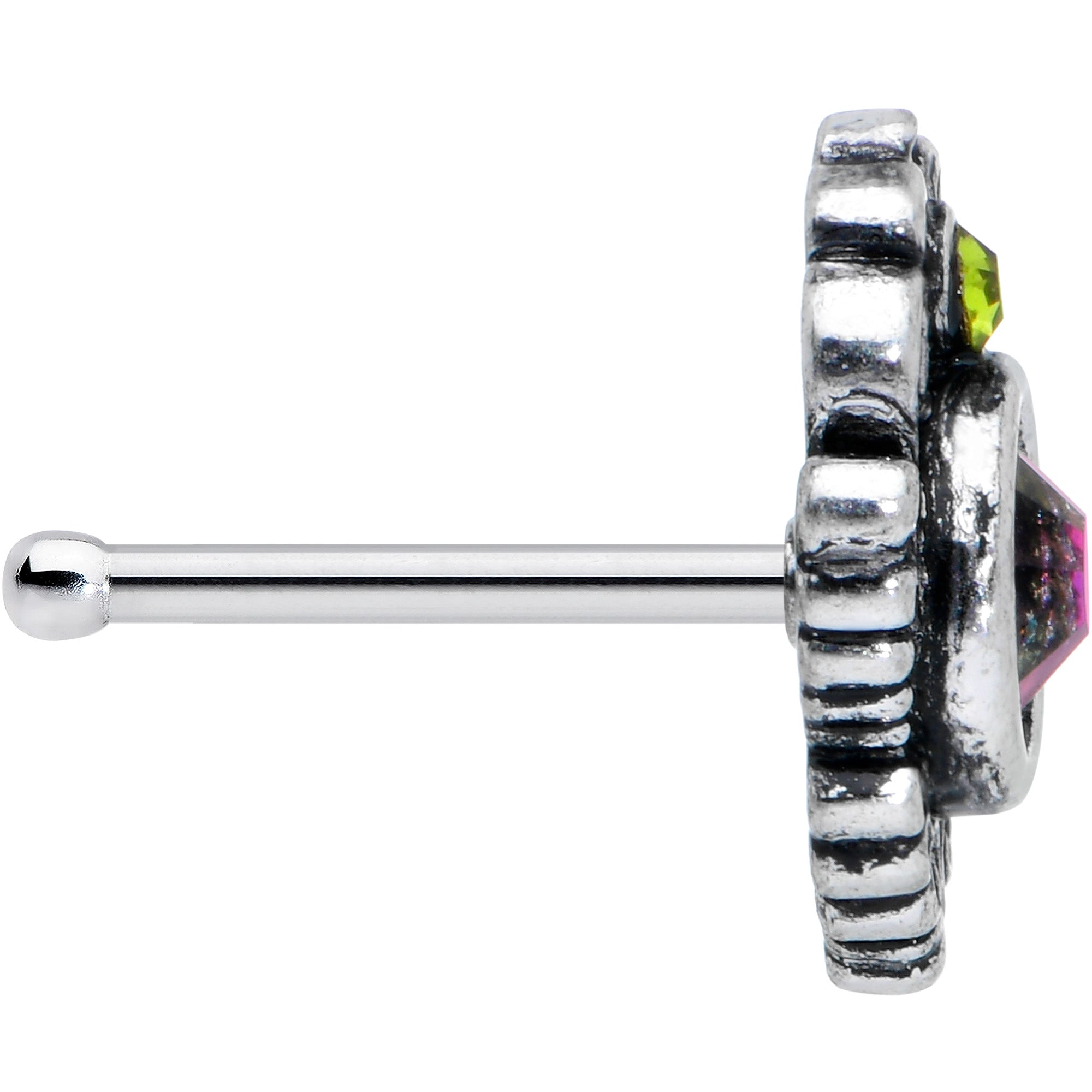 BodyCandy 20G 1/4 Orange Green Tourmaline Fire Nose Bone — lifestyle context