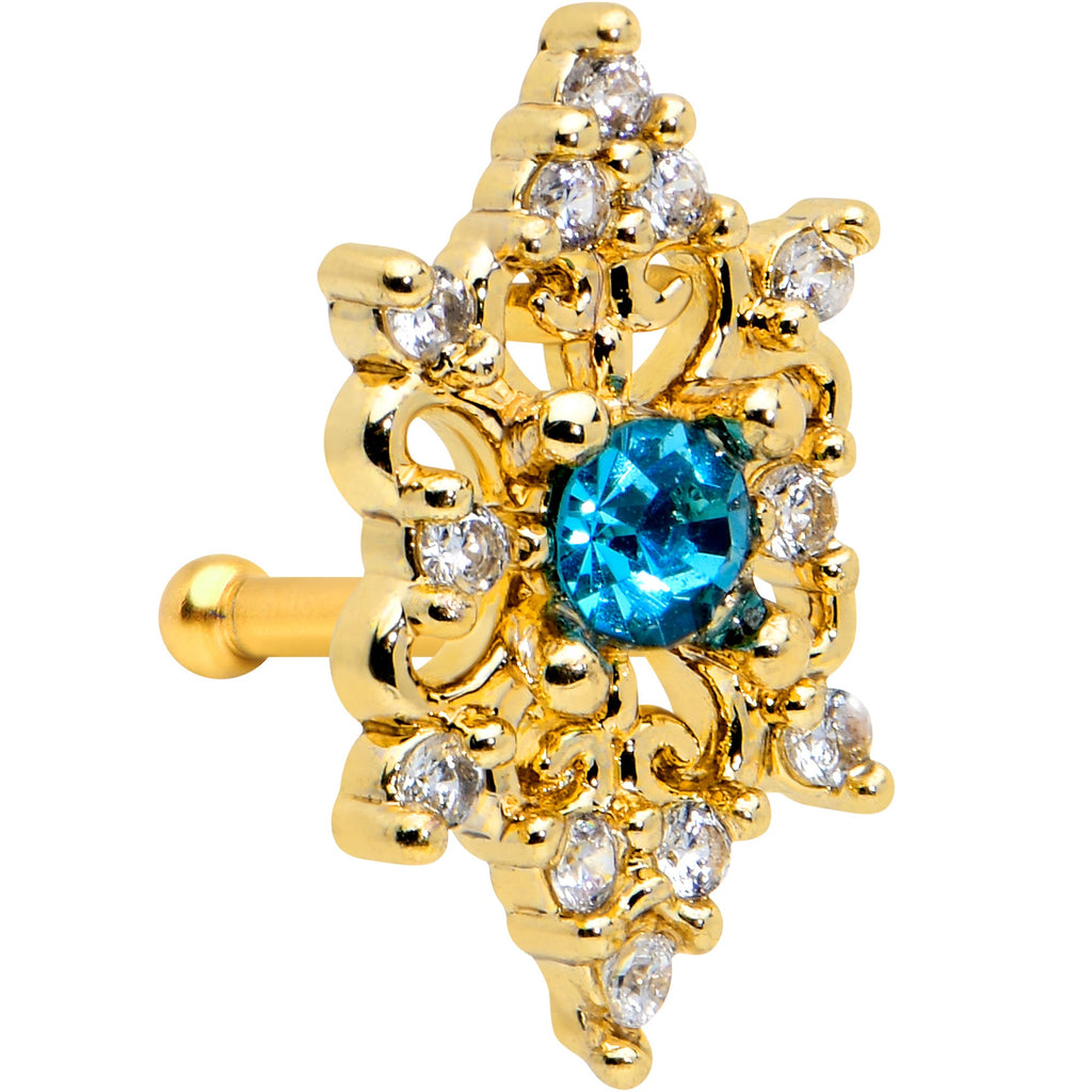 BodyCandy 20G 1/4 Clear Blue Gem Gold Tone Royal Heart Nose Bone — main product shot