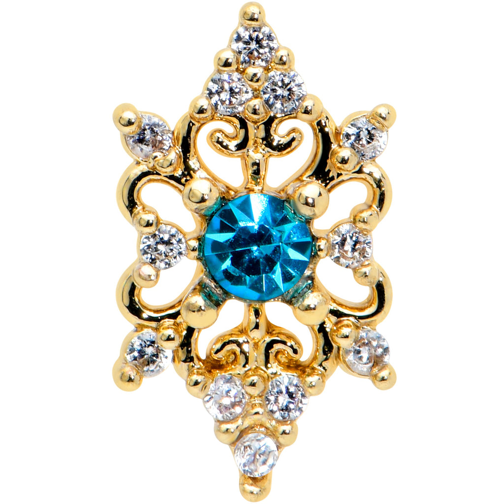 BodyCandy 20G 1/4 Clear Blue Gem Gold Tone Royal Heart Nose Bone — detail close-up