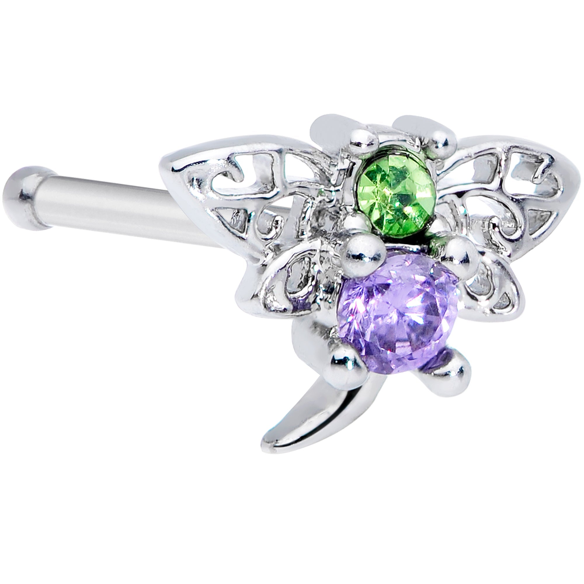 BodyCandy 20G 1/4 Green Purple Gem Dragonfly Nose Bone — main product shot