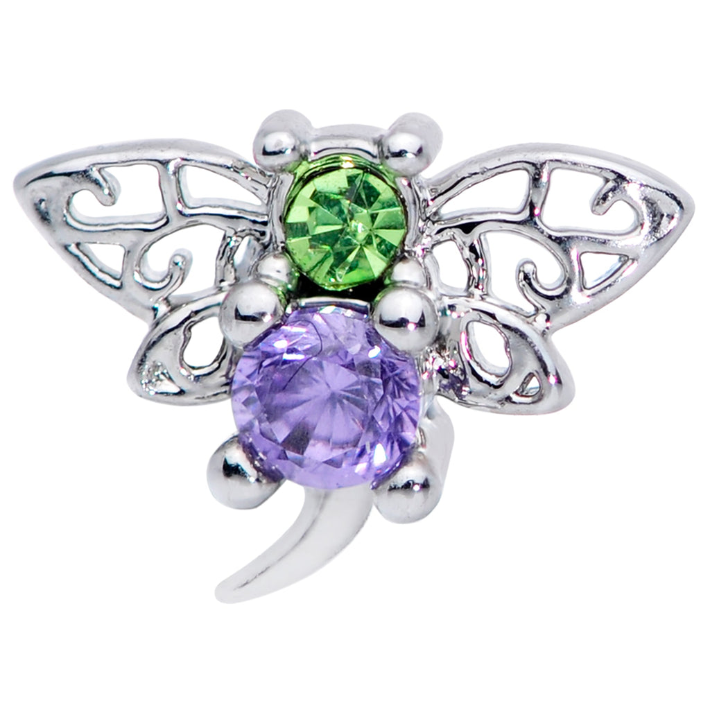 BodyCandy 20G 1/4 Green Purple Gem Dragonfly Nose Bone — detail close-up