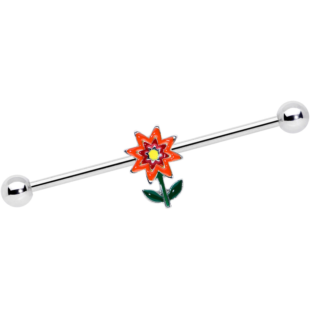 BodyCandy 14G Red Orange Yellow Fanciful Flower Industrial Barbell 38mm — main product shot
