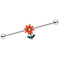 BodyCandy 14G Red Orange Yellow Fanciful Flower Industrial Barbell 38mm — main product shot