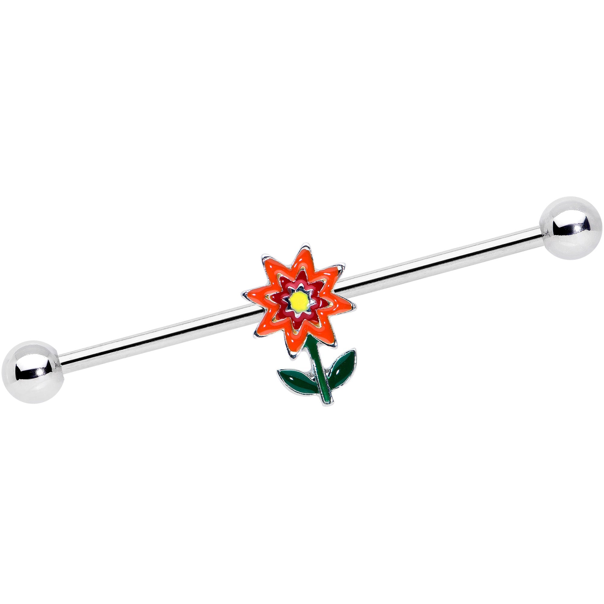 BodyCandy 14G Red Orange Yellow Fanciful Flower Industrial Barbell 38mm — main product shot